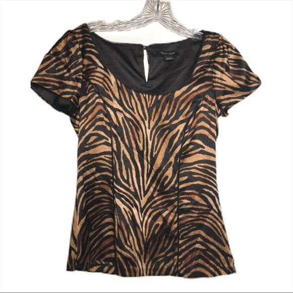 WHBM animal print tiger silk blouse size 0 EUC - Picture 2 of 6